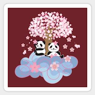Cute pandas playing under the cherry blossom tree Magnet